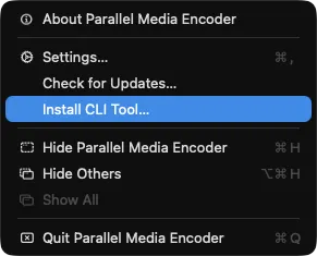 Install CLI Tool menu option in Parallel Media Encoder